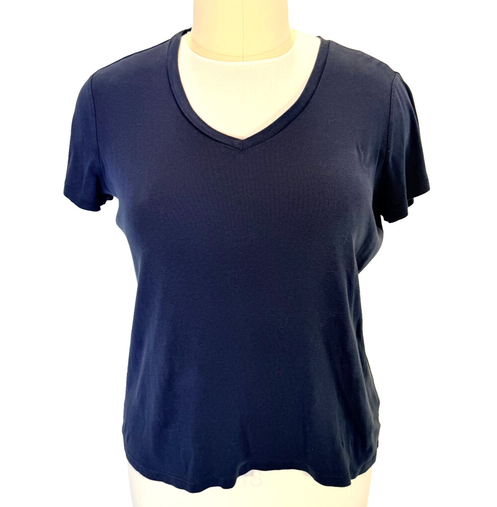 Eddie Bauer Tee Shirt Top Womens XXL Smokey Navy Blue V-Neck